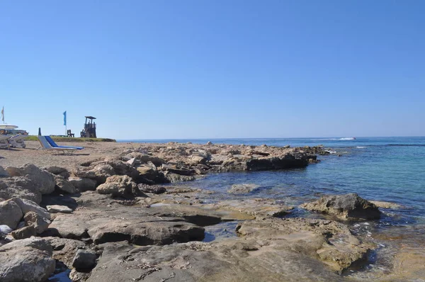 Der Wunderschöne Olympische Lagunenort Beach Pafos Zypern — Stockfoto