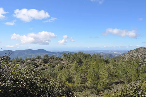 Het Prachtige Natuurlijke Berglandschap Het Cypriotische Massief Achtergrond Bij Zonsondergang — Stockfoto