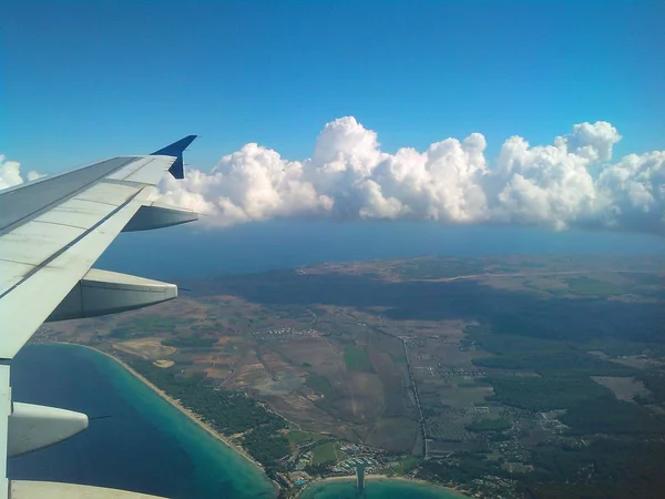 The beautiful view from airplane window cloud and land