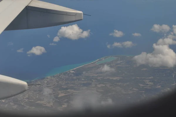 Hermosa Vista Desde Ventana Del Avión Grecia Laguna Glarokavos —  Fotos de Stock