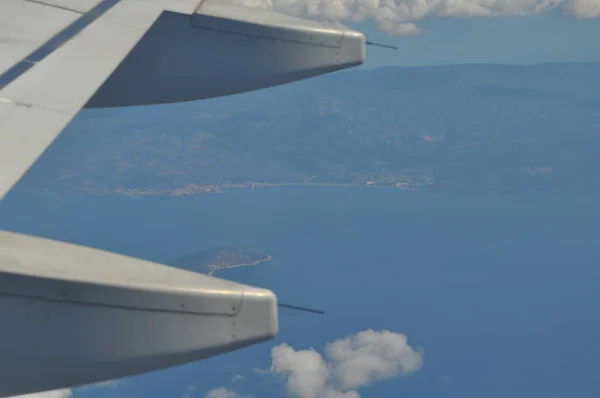 Krásný Výhled Okna Letadla Řecko Porto Carras — Stock fotografie