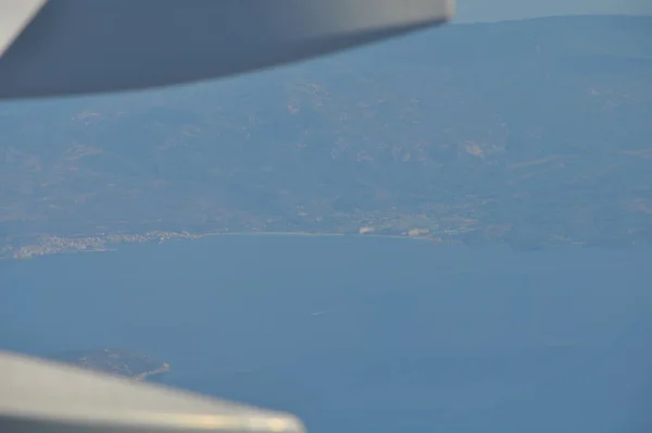 Het Prachtige Uitzicht Vanaf Vliegtuig Venster Griekenland Porto Carras — Stockfoto
