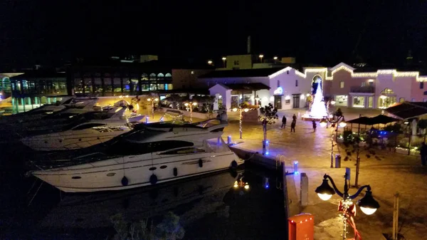 Bela Noite Natal Limassol Marina Chipre — Fotografia de Stock