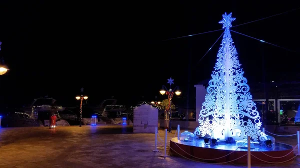 Hermosa Noche Navidad Limassol Marina Chipre — Foto de Stock