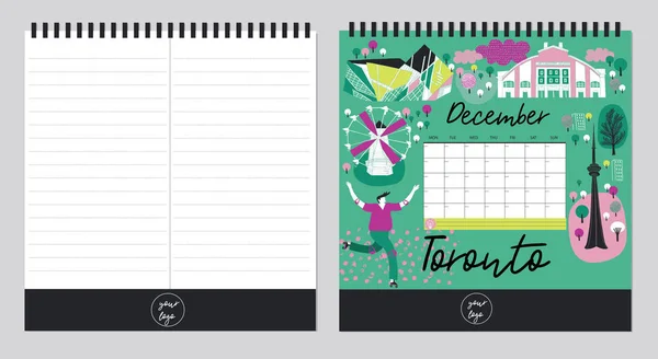 Hermoso Organizador Plantillas Calendario Programa Con Lugar Para Notas Ilustración — Vector de stock