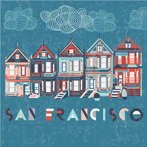 Cartoon Map San Francisco California Print Design — Stock Vector