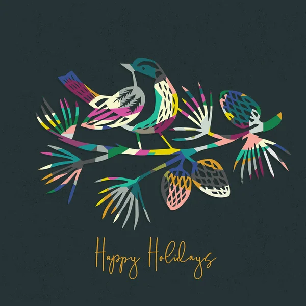 Happy Holidays Gratulationskort Med Fågel Vektorillustration — Stock vektor