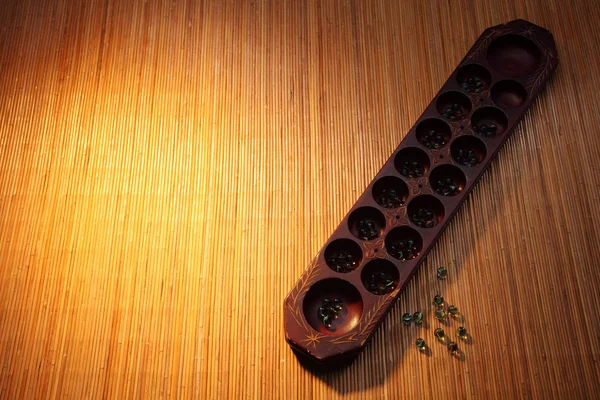 Congkak Traditionelles Asiatisches Spiel Auf Holzgrund — Stockfoto