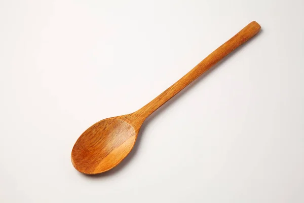 Single Wooden Spoon White Background — Stock Photo, Image