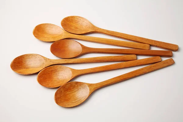 Group Wooden Spoons White Background — Stock Photo, Image