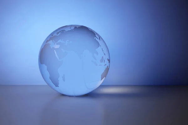 Close Van Glazen Globe Blauwe Achtergrond — Stockfoto