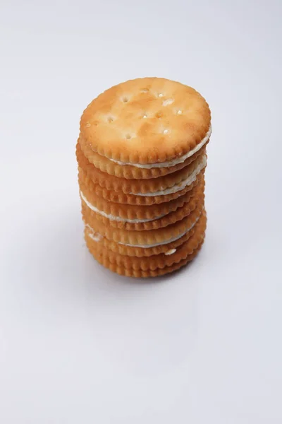 Creme Manteiga Amendoim Biscoitos Sobre Fundo Branco Imagem De Stock