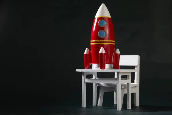 Toy Rocket Blackboard Copy Space — Stock Photo, Image