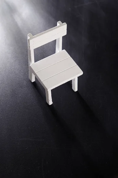 White Mini Stool Black Board Top View Copy Space — Stock Photo, Image