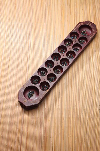 Congkak Традиционная Азиатская Игра Деревянном Фоне — стоковое фото
