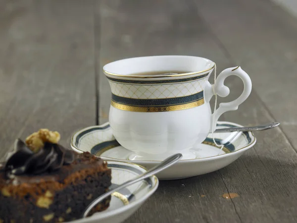 Tasse Thé Tranche Brownie — Photo