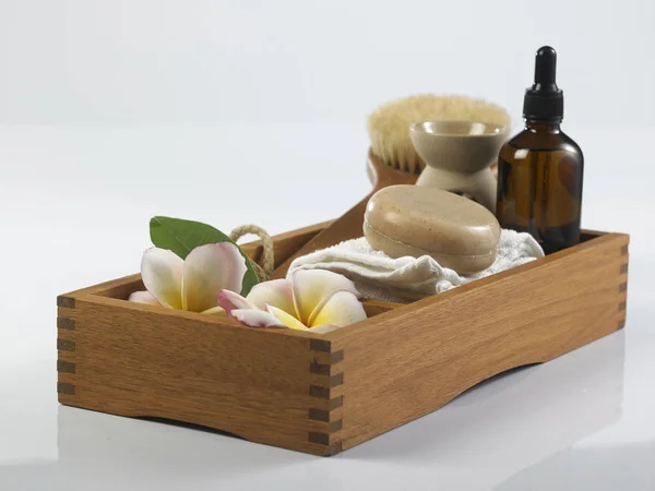 Spa Concept Frangipani Flower Health Beauty Objects White Background — Stock Photo, Image