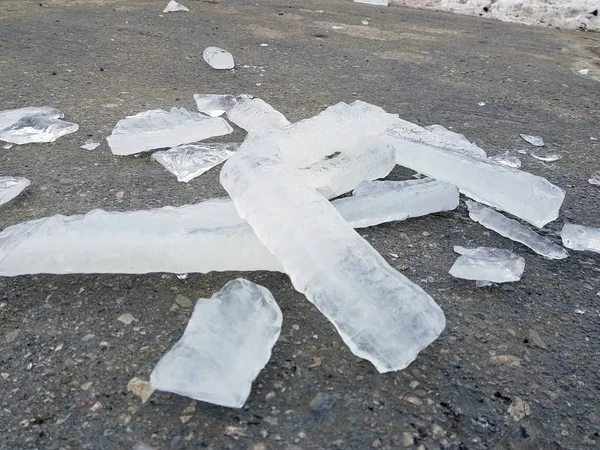 Ghiaccioli Pericolosi Blocchi Ghiaccio Inverno — Foto Stock