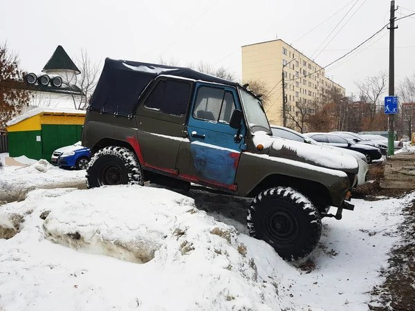 stock image vintage car with awning on snow