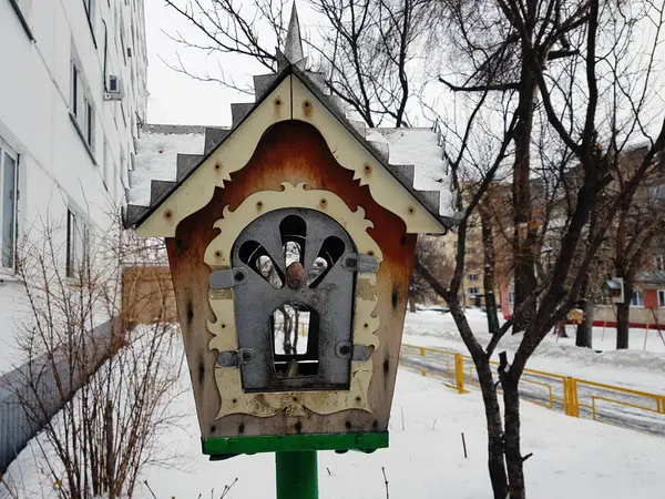 美しい木製のネスト ボックスまたは鳥の送り装置 — ストック写真