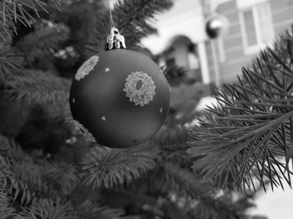 Jouet sapin de Noël sur une branche en hiver sur fond de neige — Photo