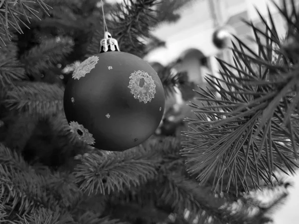 Jouet sapin de Noël sur une branche en hiver sur fond de neige — Photo