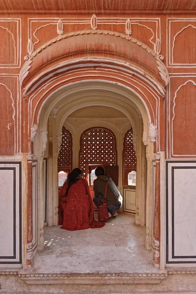 India Rajasthan Jaipur Persone Palazzo Dei Venti Hawa Mahal Costruito — Foto Stock