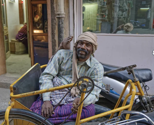 India Rajastán Jaipur Enero 2007 Hombre Indio Discapacitado Bicicleta Editorial — Foto de Stock