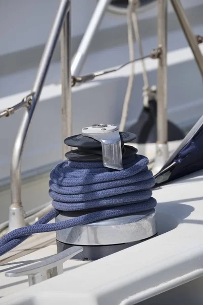 Italy Sicily Mediterranean Sea Sailing Boat Port Winch Nautical Ropes — Stock Photo, Image