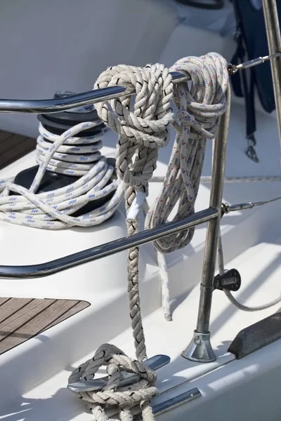 Italy Sicily Mediterranean Sea Sailing Boat Port Winch Nautical Ropes — Stock Photo, Image