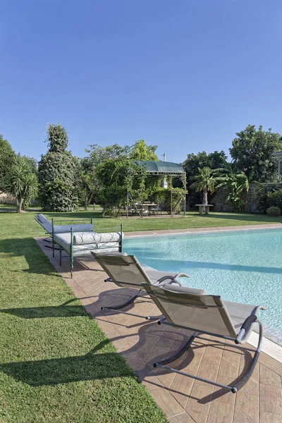 Italien Sizilien Pavillon Und Schwimmbad Garten Eines Bauernhauses Auf Dem — Stockfoto