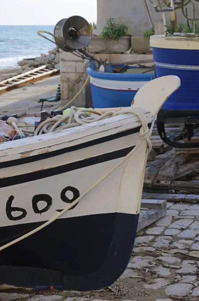 Italien Sizilien Mittelmeer Sampieri Provinz Ragusa Hölzerne Fischerboote Land — Stockfoto