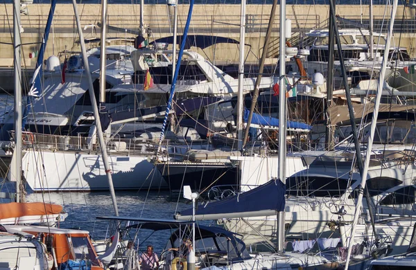 Italy Sicily Mediterranean Sea Marina Ragusa October 2018 Luxury Yachts — Stock Photo, Image