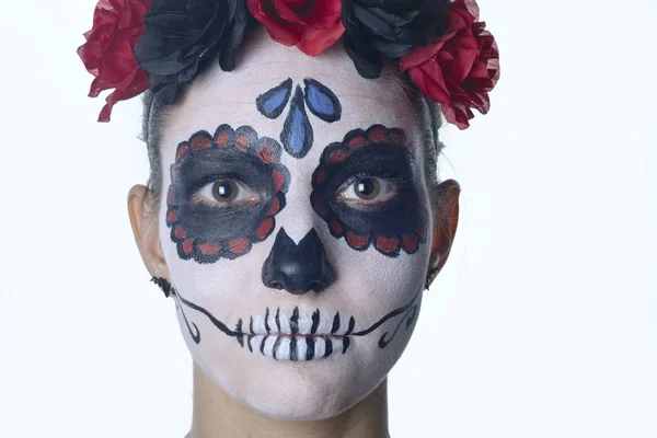 Retrato Estudio Una Chica Con Cara Pintada Halloween — Foto de Stock