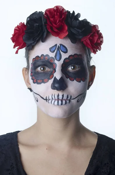 Retrato Estudio Una Chica Con Cara Pintada Halloween — Foto de Stock