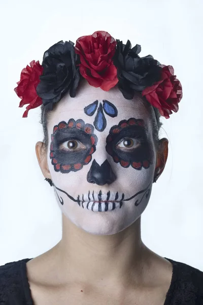 Retrato Estudio Una Chica Con Cara Pintada Halloween — Foto de Stock