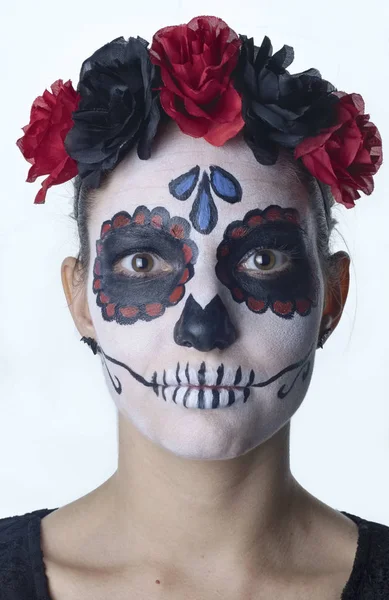 Retrato Estudio Una Chica Con Cara Pintada Halloween — Foto de Stock