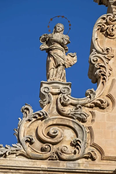 Italie Sicile Modica Province Raguse Façade Baroque Statue Religieuse Cathédrale — Photo