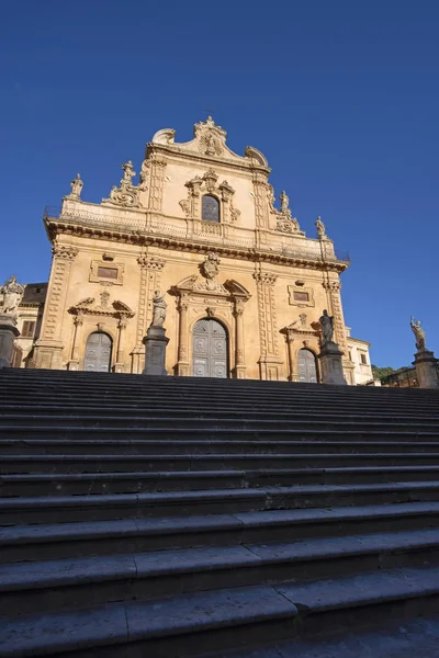 Włochy Sycylii Modica Prowincja Ragusa Peter Barokową Fasadą Posągi Katedra — Zdjęcie stockowe