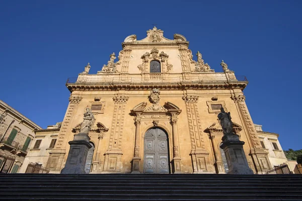 Itália Sicília Modica Província Ragusa Fachada Barroca São Pedro Estátuas — Fotografia de Stock