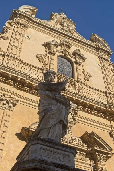 Italy Sicily Modica Ragusa Province Peter Baroque Facade Cathedral Statue — Stock Photo, Image