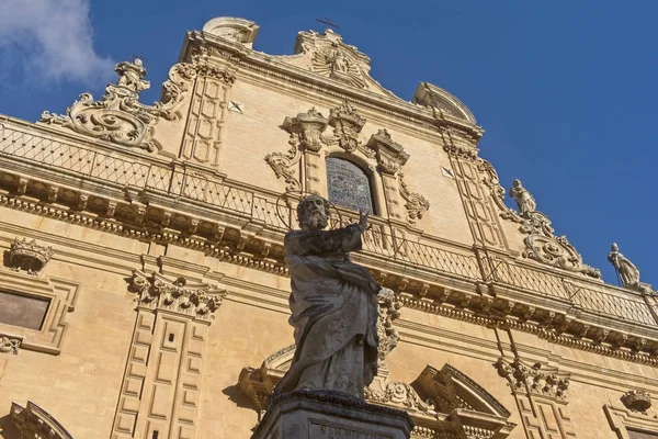 Italy Sicily Modica Ragusa Province Peter Baroque Facade Cathedral Statue — Stock Photo, Image