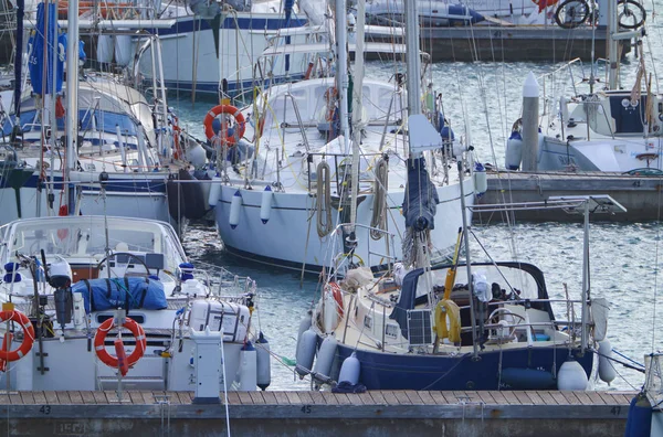 Italia Sicilia Mar Mediterraneo Marina Ragusa Novembre 2018 Barche Vela — Foto Stock