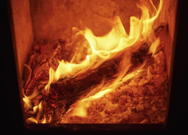 Brandhout Branden Een Kachel — Stockfoto