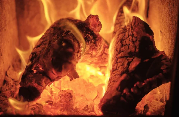 Leña Ardiendo Una Estufa —  Fotos de Stock