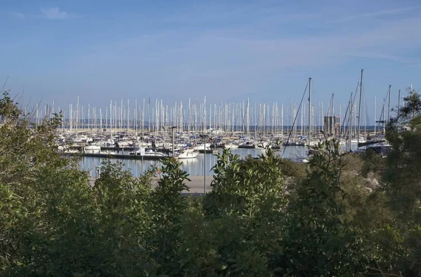 意大利 西西里岛 地中海 滨海堤沙 港口内的机动艇和豪华游艇 — 图库照片