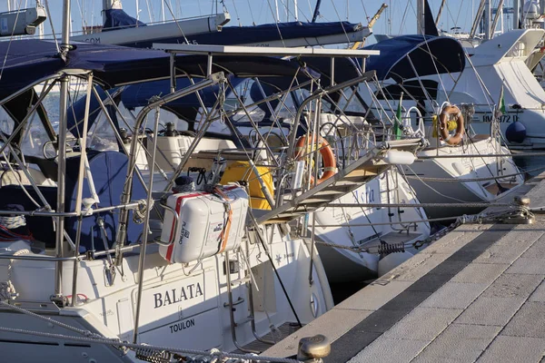 Itália Sicília Mar Mediterrâneo Marina Ragusa Dezembro 2018 Iates Luxo — Fotografia de Stock