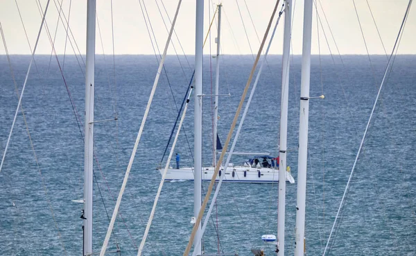 Italien Sizilien Mittelmeer Marina Ragusa Dezember 2018 Segelbootmasten Hafen Und — Stockfoto