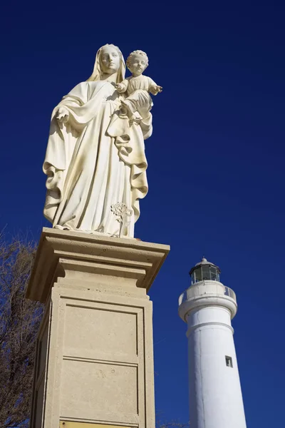 Italia Sicilia Mar Mediterráneo Punta Secca Provincia Ragusa Estatua Virgen — Foto de Stock