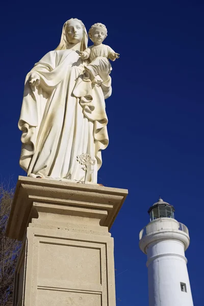Italien Sicilien Medelhavet Punta Secca Provinsen Ragusa Madonna Staty Hamnen — Stockfoto